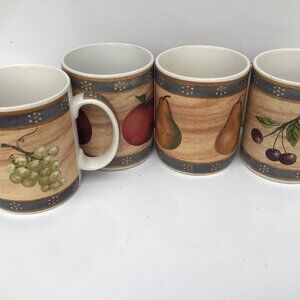 #9423 4ea BLOCK COUNTRY ORCHARD COFFEE MUGS FRUIT